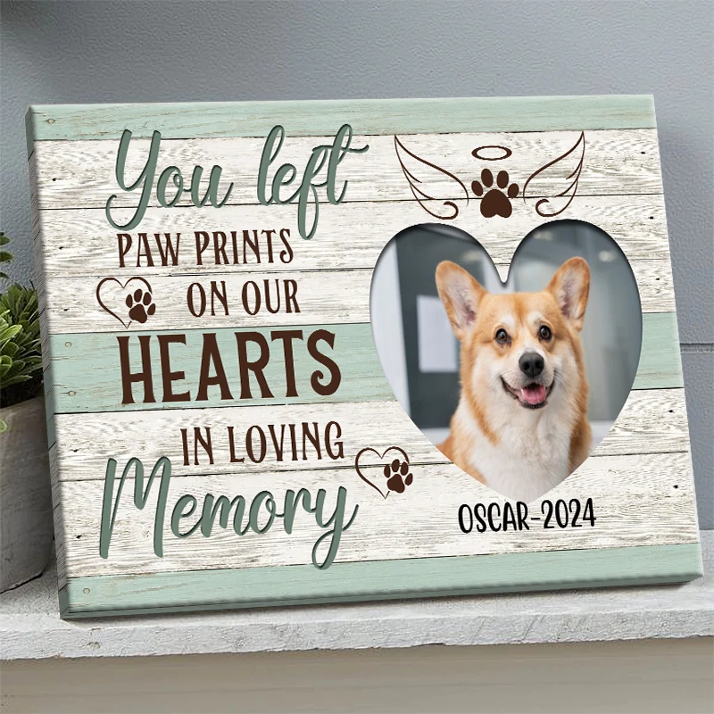 You Left Paw Prints On Our Hearts - Personalized Dog Memorial Canvas / Poster Wall Art