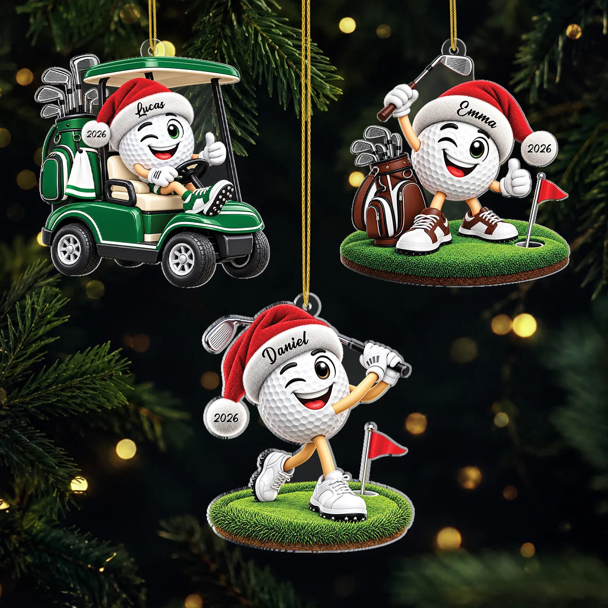 Custom Santa Hat Golfer Acrylic Ornament - Personalized Golf Christmas Keepsake Gift for Dad, Grandpa & Golfers