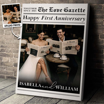 Custom Newspaper Anniversary Canvas for Couples with personalized design details for meaningful gifting