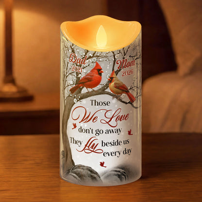 Those We Love Don't Go Away Cardinal Memorial LED Candle - Custom Sympathy Gift for Family