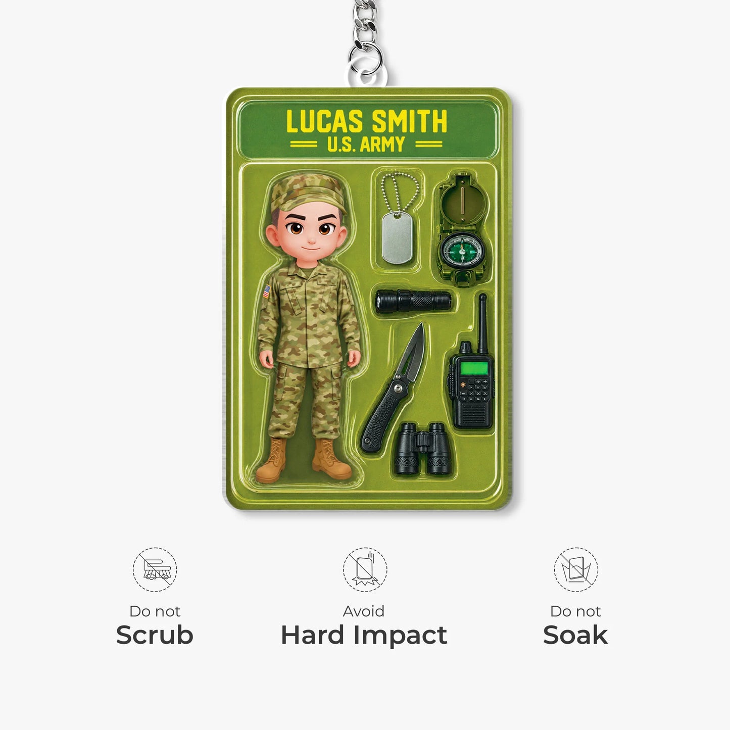 Custom Military Acrylic Keychain - Personalized U.S. Army Action Figure Gift for Soldiers