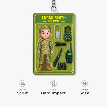 Custom Military Acrylic Keychain - Personalized U.S. Army Action Figure Gift for Soldiers