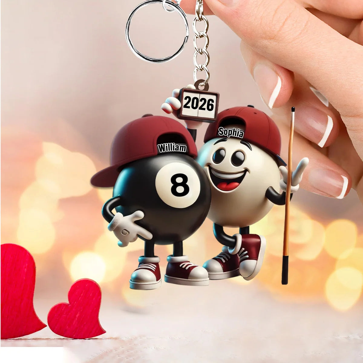 Custom Name Billiard Couple Keychain - Personalized Pool Ball Gift for Couples