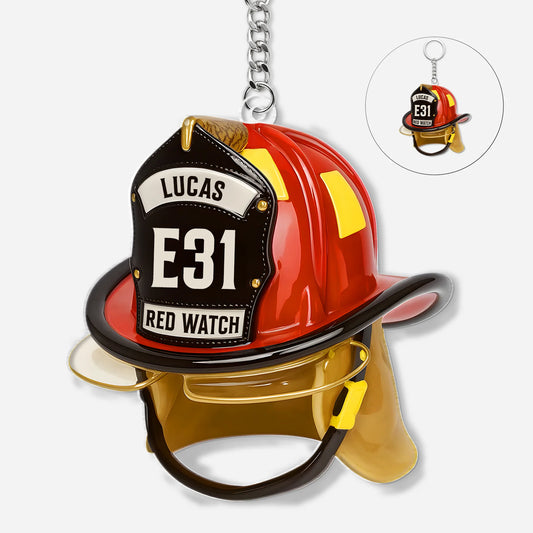 Custom Firefighter Helmet Keychain for Dad with personalized design details for meaningful gifting