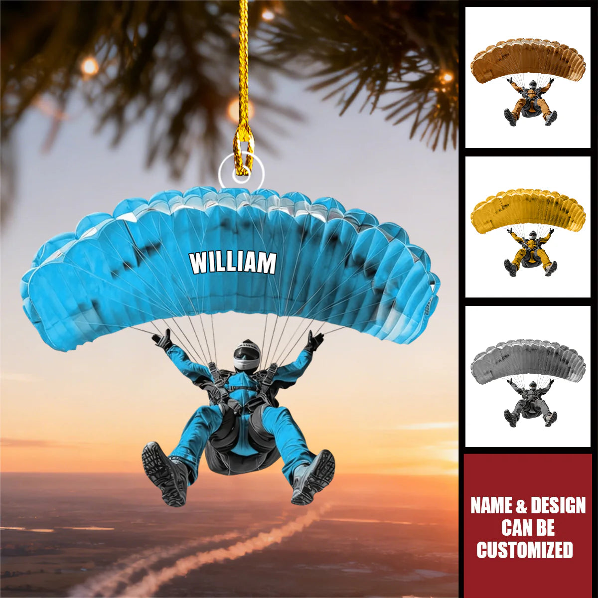 Personalized Skydiver Christmas Ornament personalization view for Son/Grandson