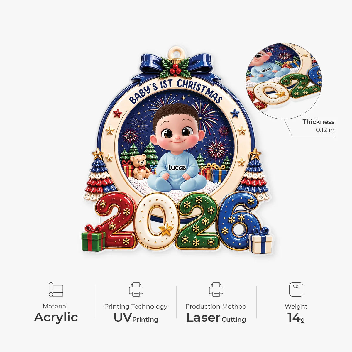 Baby's 1st Christmas Personalized Acrylic Ornament - Keepsake Gift for Newborn