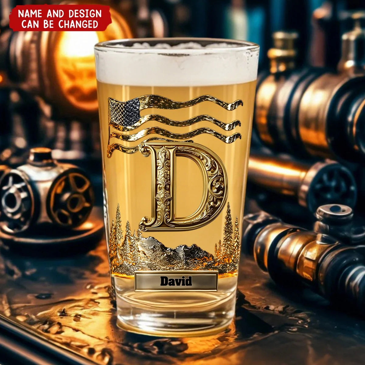 Patriotic Initial Monogram Personalized Beer Glass - Custom Name Gift