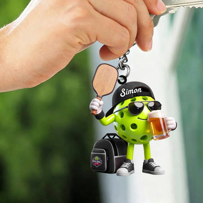 Personalized Pickleball Mascot Keychain - Custom Name Gift for Pickleball Players