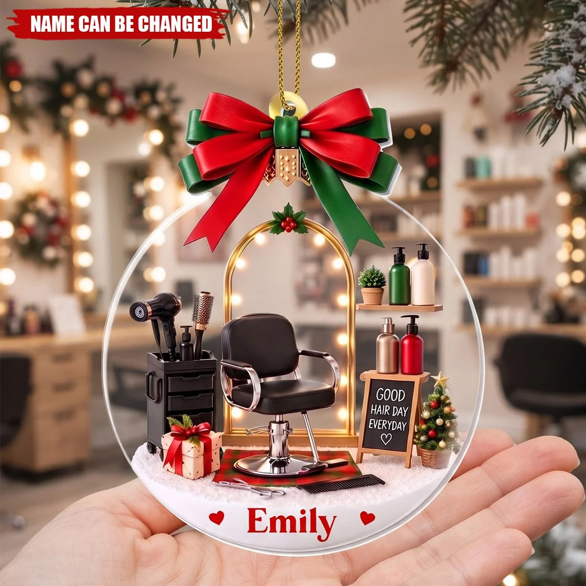 "Good Hair Day Everyday" Personalized Acrylic Ornament - Custom Hairstylists and Salon Owners Christmas Gift