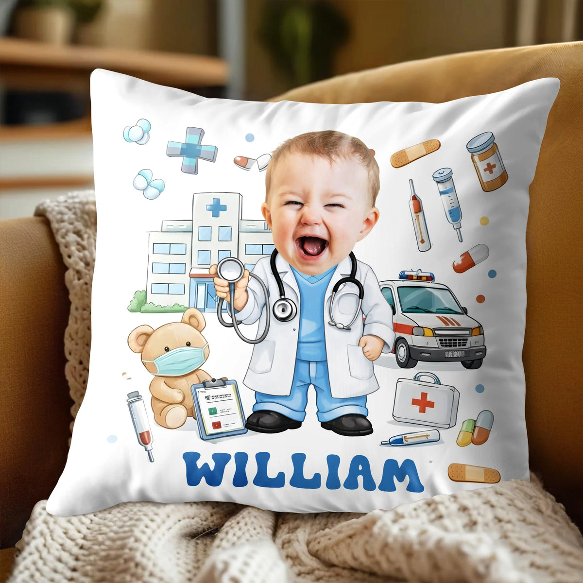 Custom Cute Baby Doctor with Medical Tools and Teddy Bear