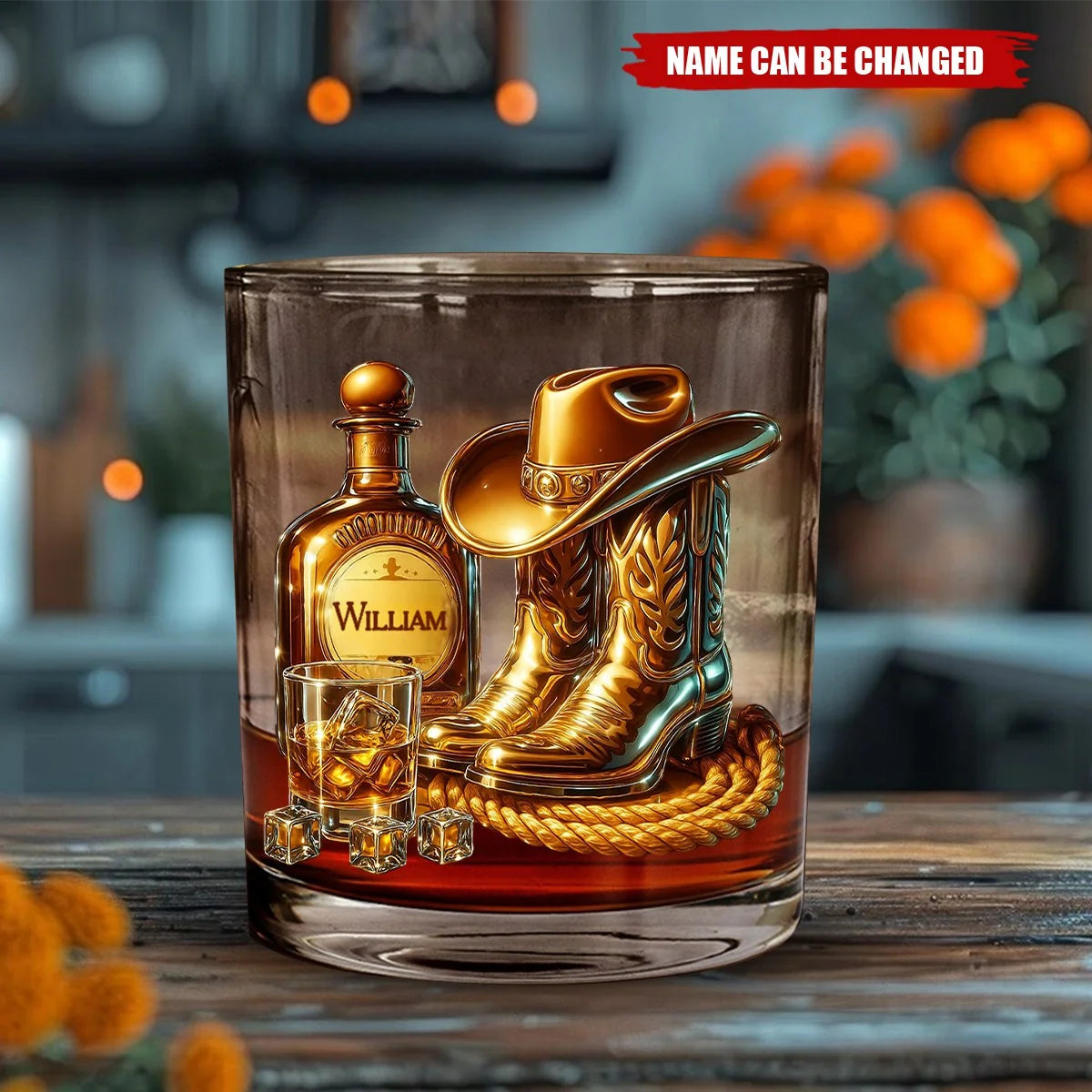 Cowboy Boots & Hat Personalized Whiskey Glass - Custom Western Gift for Country Music Lovers