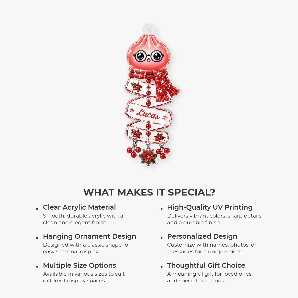 Cute Kawaii Dumpling Acrylic Ornament - Personalized Christmas Gift for Kids