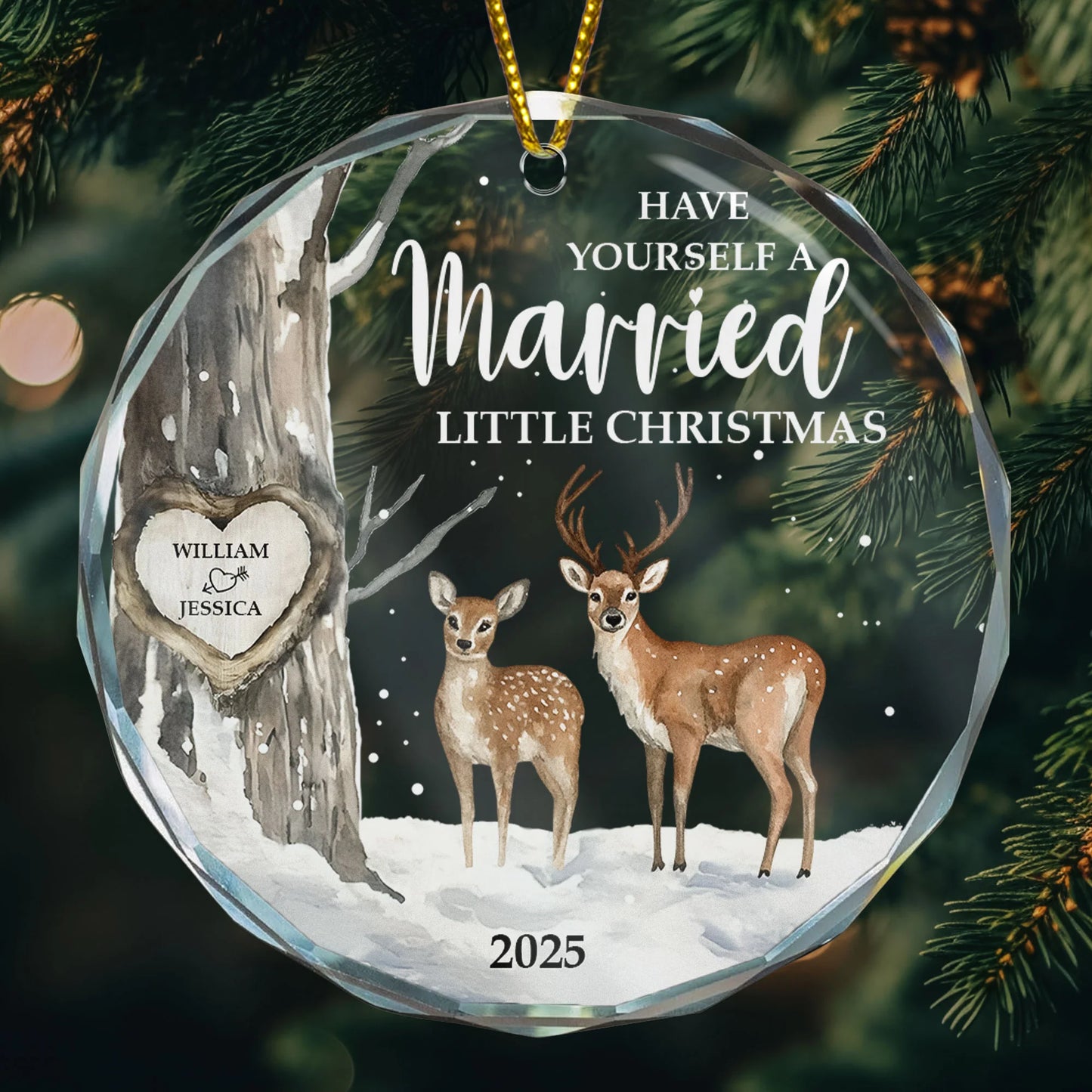 "Have Yourself A Married Little Christmas" Personalized Glass Ornament - Custom First Christmas Married Gift For Couple
