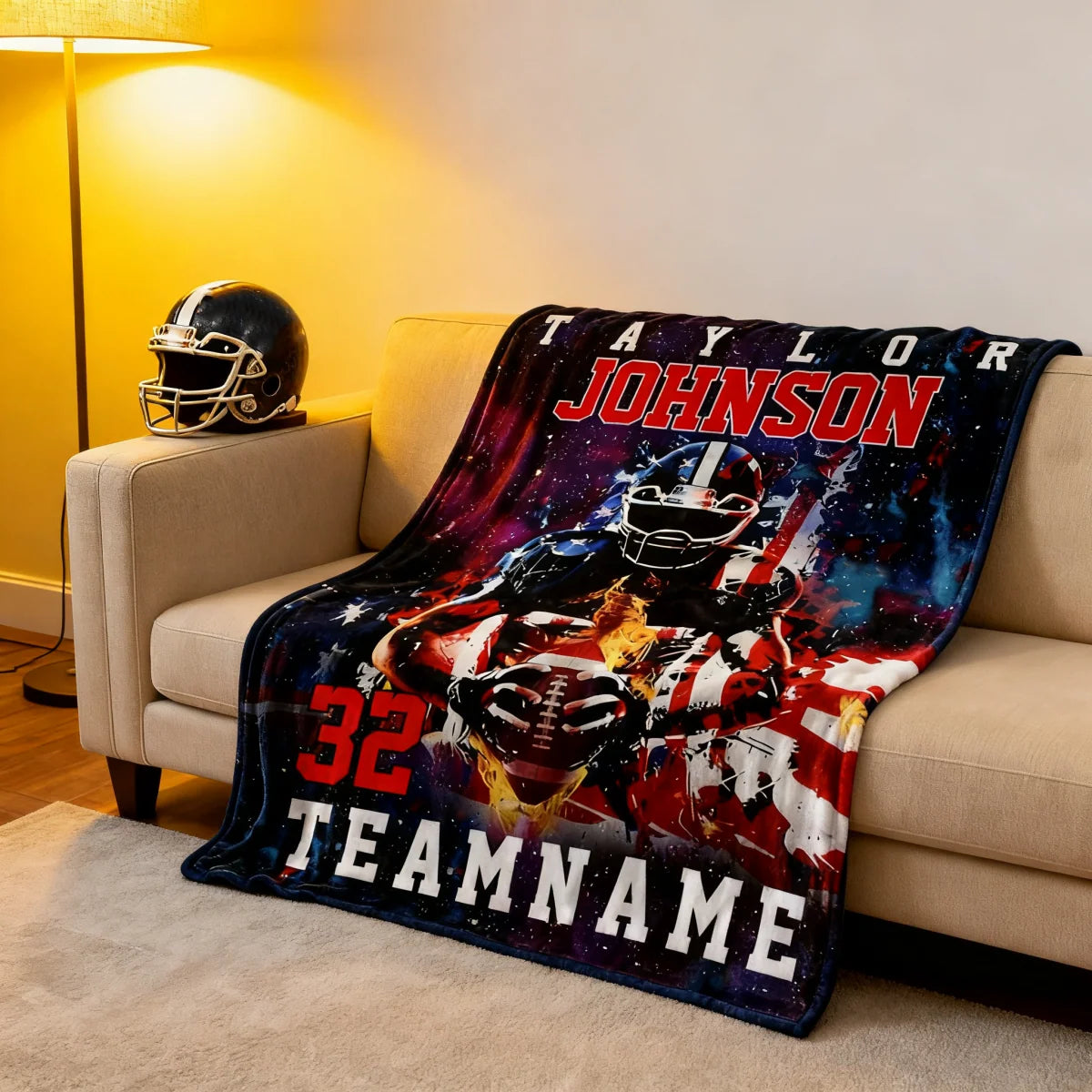 Custom Name & Number Football Blanket - Personalized American Football Throw for Boys