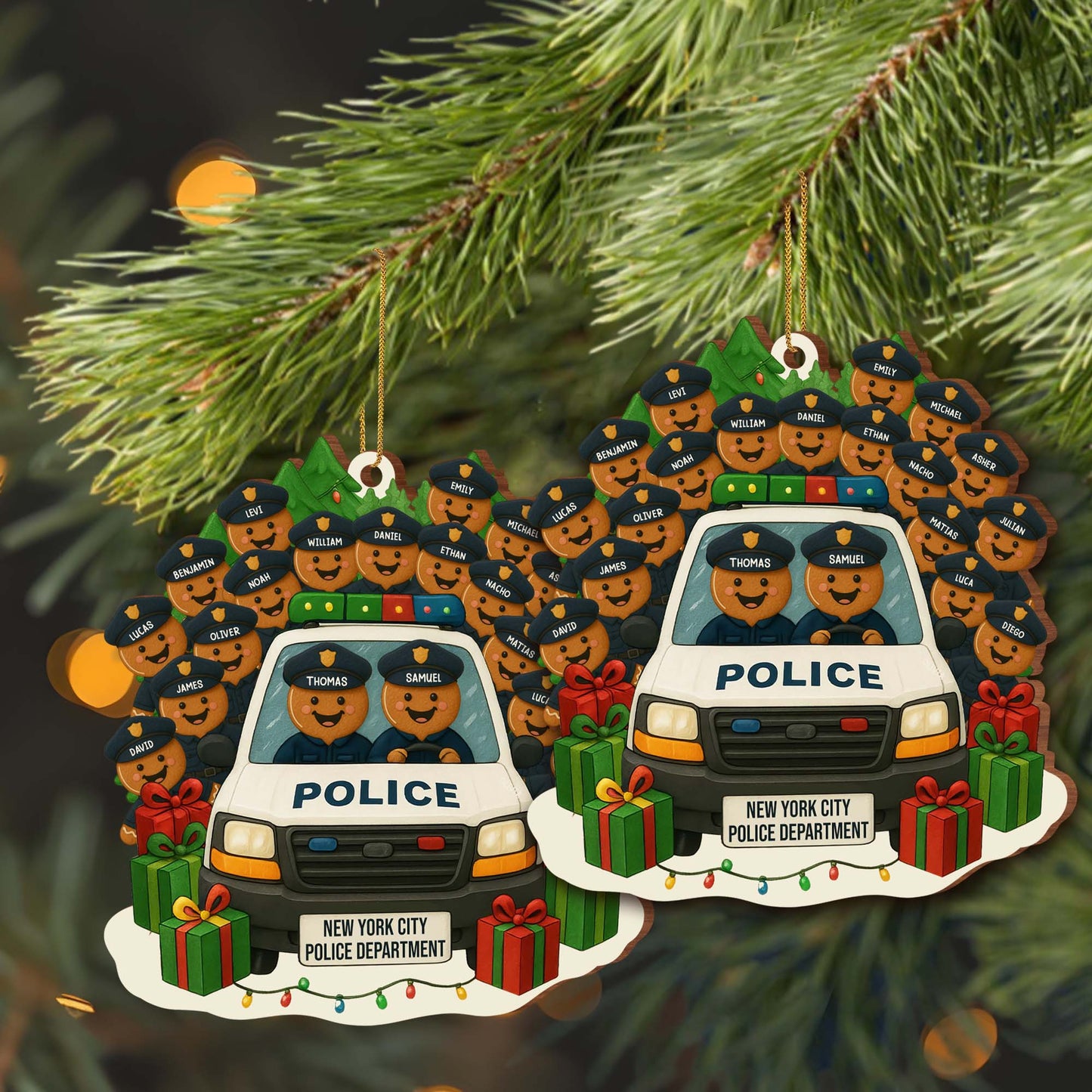Wooden Ornament material and size view - Personalized Police Ornament