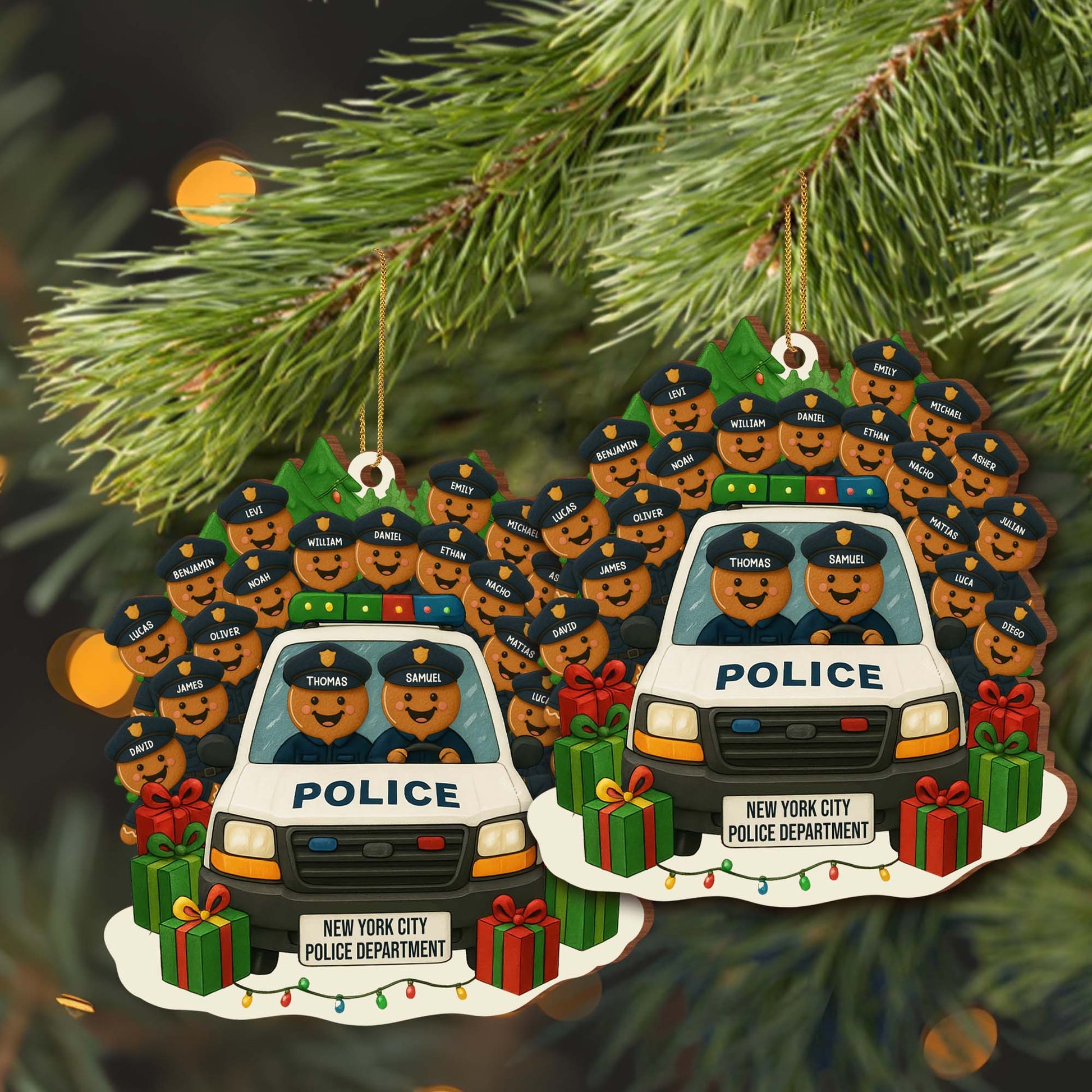 Wooden Ornament material and size view - Personalized Police Ornament