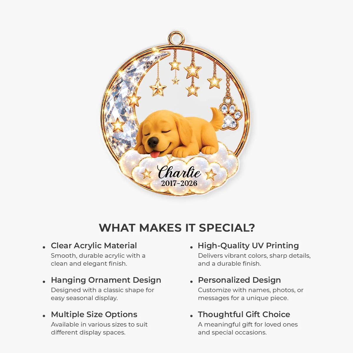 In Loving Memory Personalized Dog Memorial Acrylic Ornament - Custom Sleeping Pup Keepsake Gift