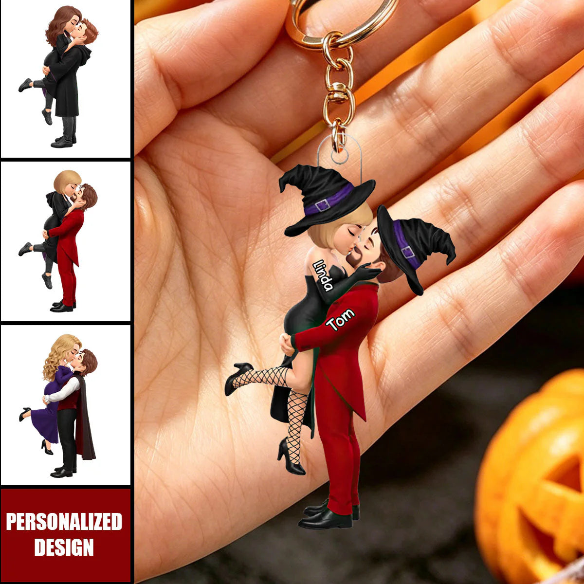 Custom Halloween Couple Keychain for Couples with personalized design details for meaningful gifting