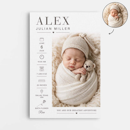 You Are Our Greatest Adventure - Personalized Baby Birth Stats Canvas / Poster
