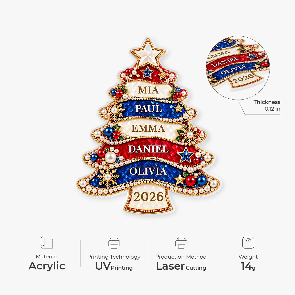 Personalized Christmas Tree Family Name Acrylic Ornament - Custom Holiday Keepsake