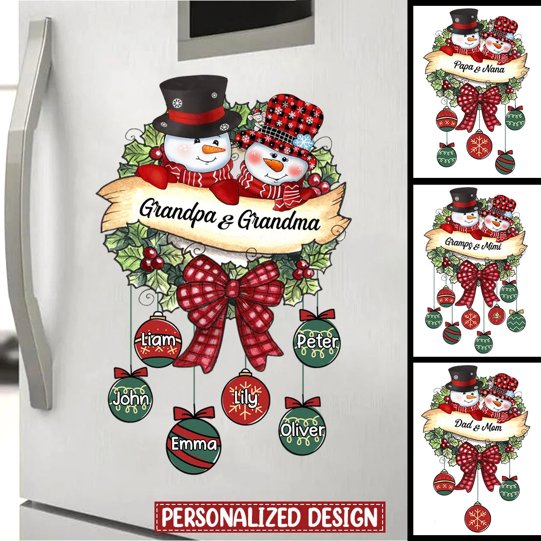 Custom Snowman Family Christmas Decal - Personalized Vinyl Sticker for Grandma Grandpa