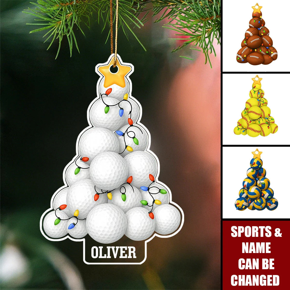 Personalized Sports Christmas Tree Acrylic Ornament - Custom Athlete Name Holiday Gift