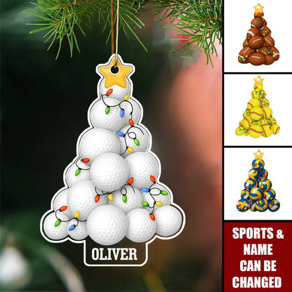 Personalized Sports Christmas Tree Acrylic Ornament - Custom Athlete Name Holiday Gift