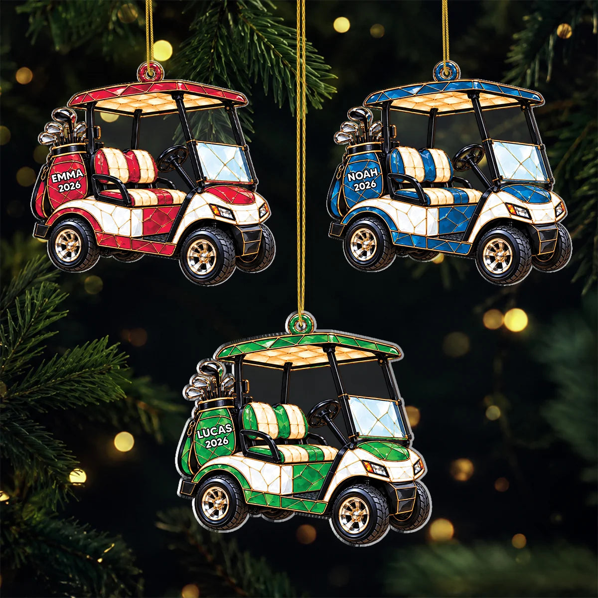 Personalized Golf Cart Acrylic Ornament - Custom Golfer Name Keepsake Gift for Dad