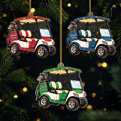 Personalized Golf Cart Acrylic Ornament - Custom Golfer Name Keepsake Gift for Dad