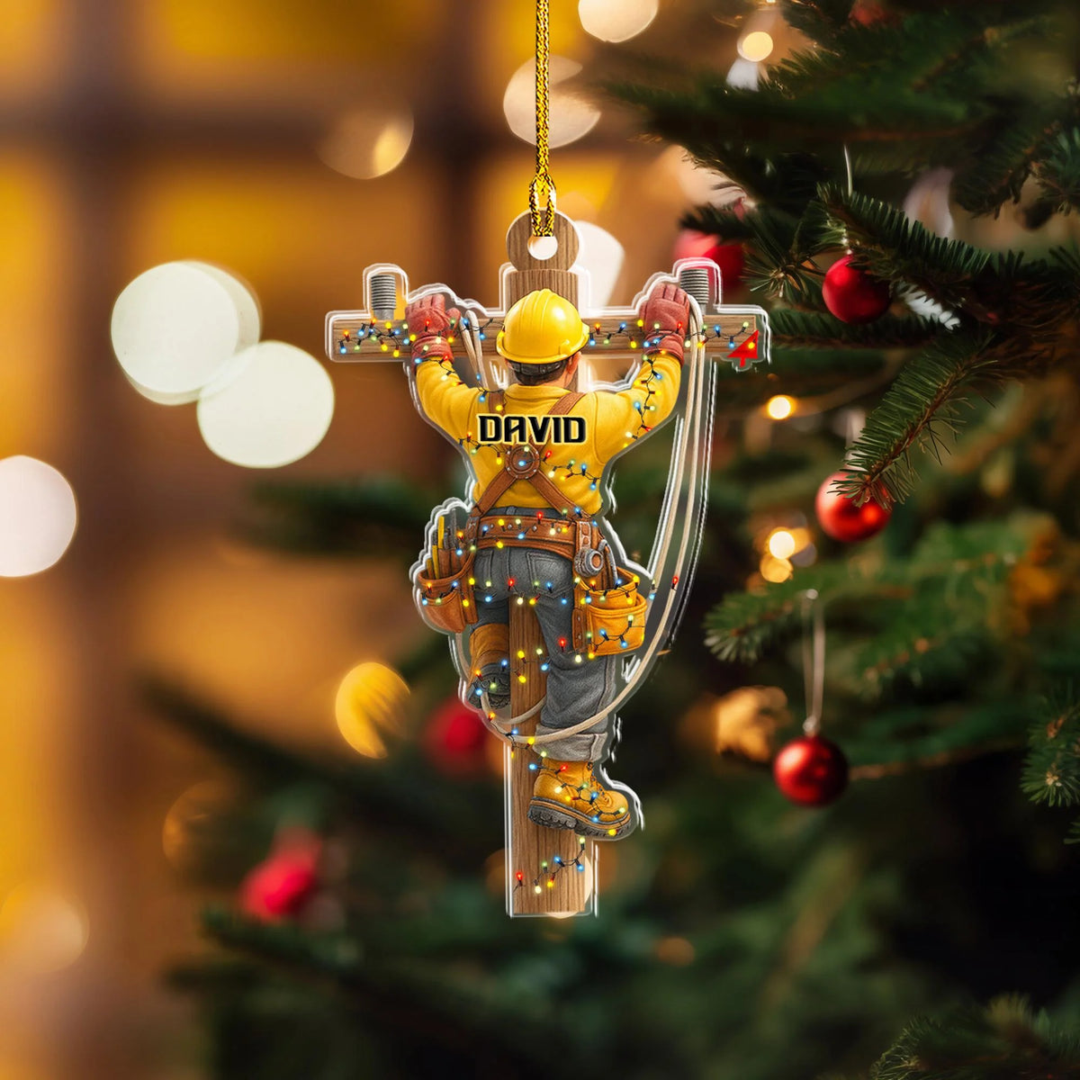 Hardworking Hero Personalized Lineman Acrylic Ornament - Christmas Keepsake for Electrical Workers