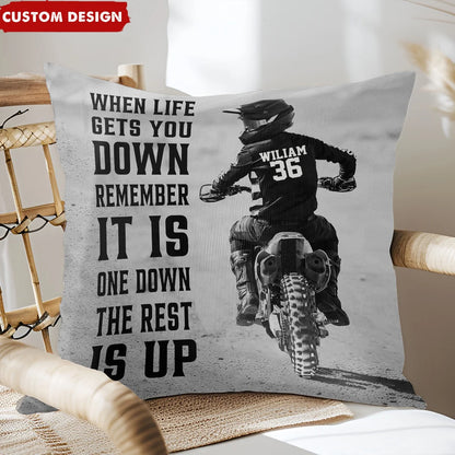 "When Life Gets You Down" Personalized Motocross Pillow - Custom Gift for Dirt Bike Rider