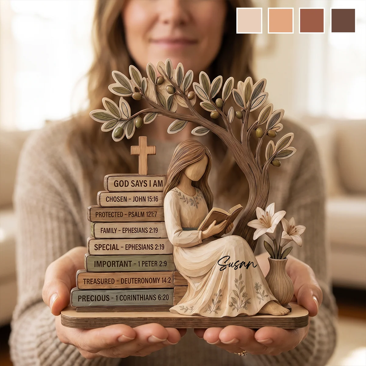 God Says I Am Personalized Wooden Block - Christian Bible Verse Faith Decor Gift