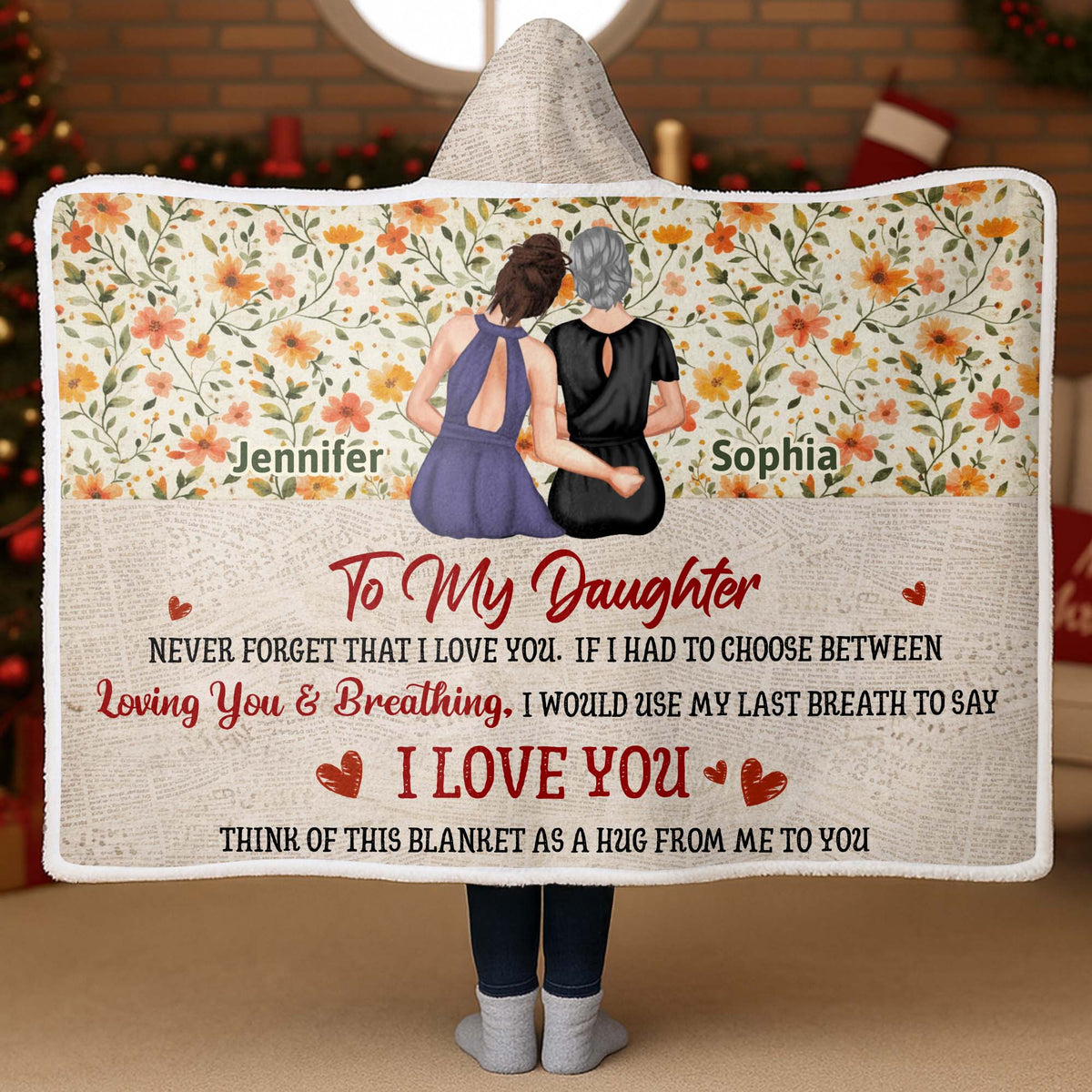 To My Daughter, Love You Forever, Flowers and Hearts Design