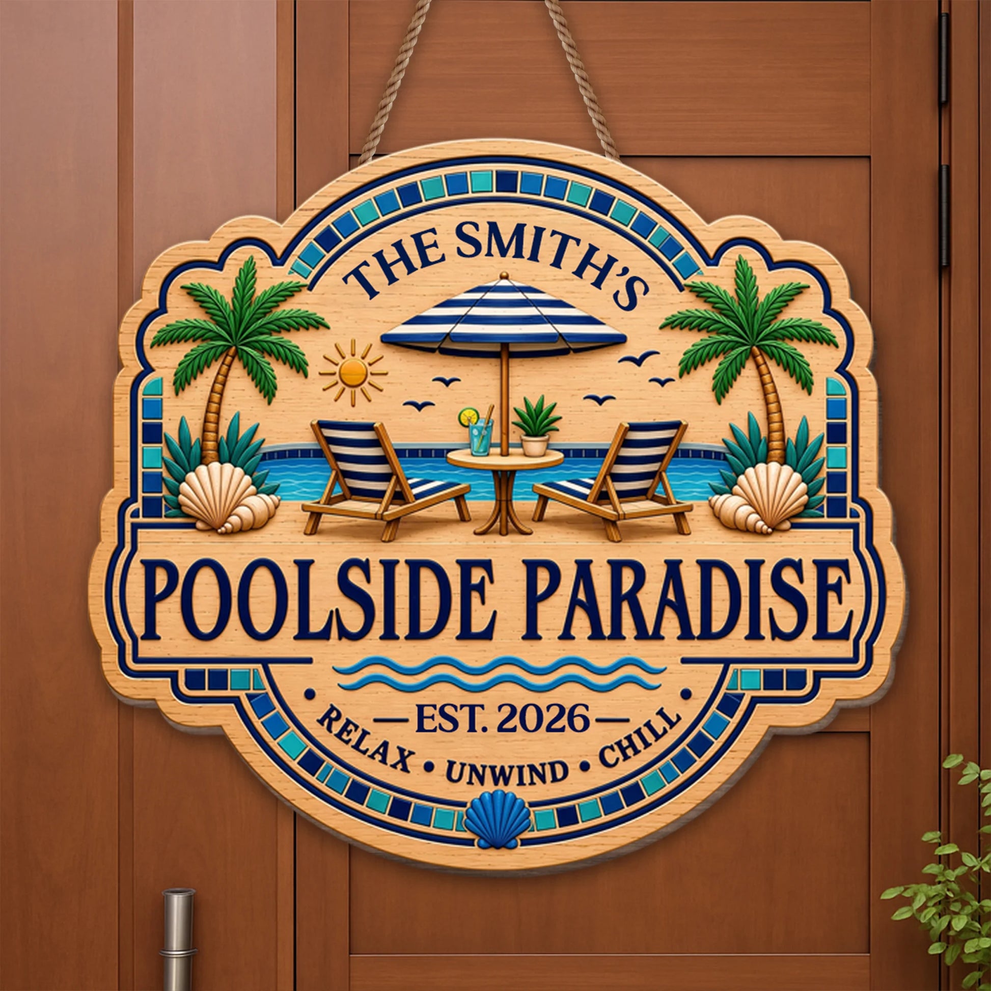 Wood Sign material and size view - Custom Poolside Paradise Wood Sign