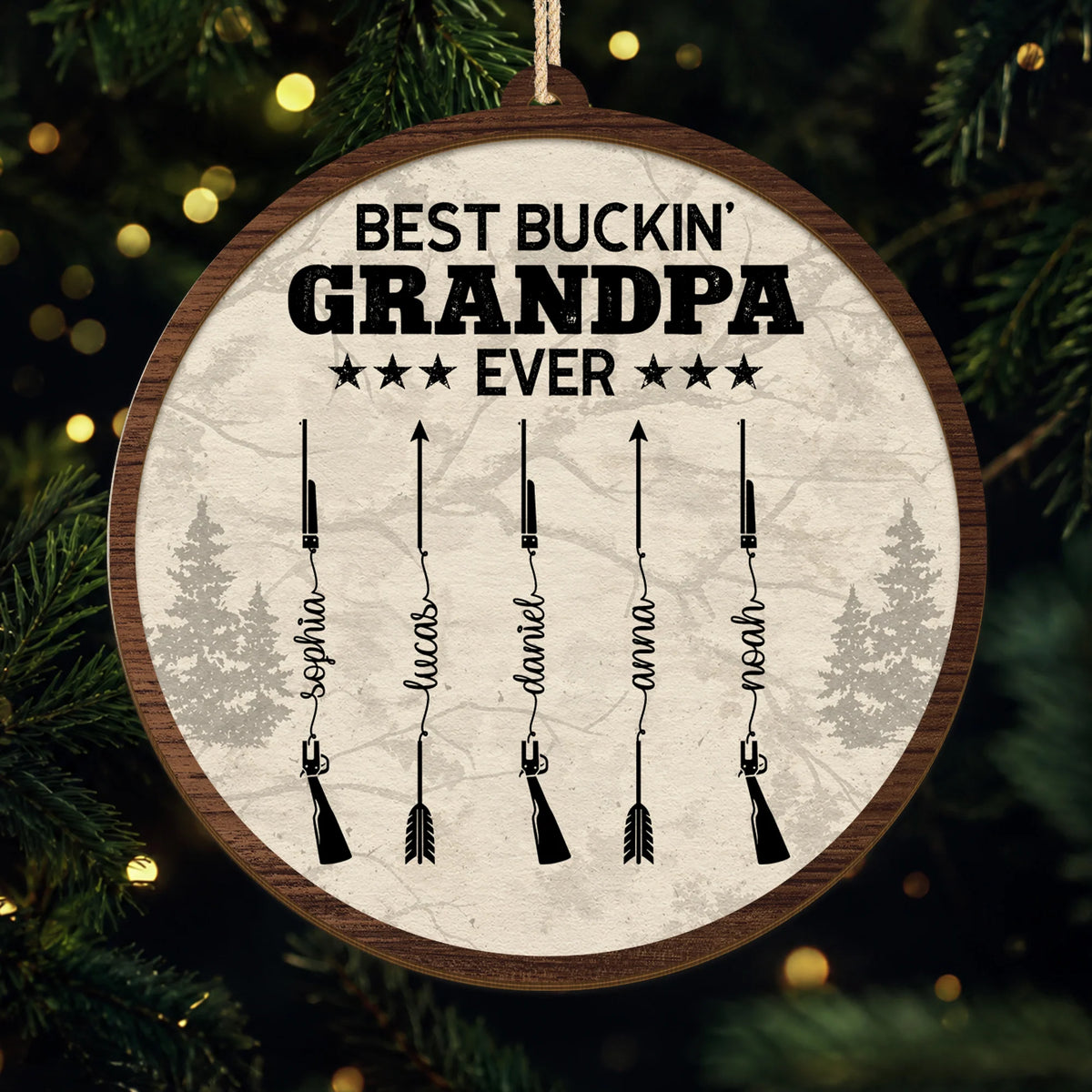 Best Buckin Grandpa Ever Personalized Wooden Ornament - Custom Hunting Gift for Dad
