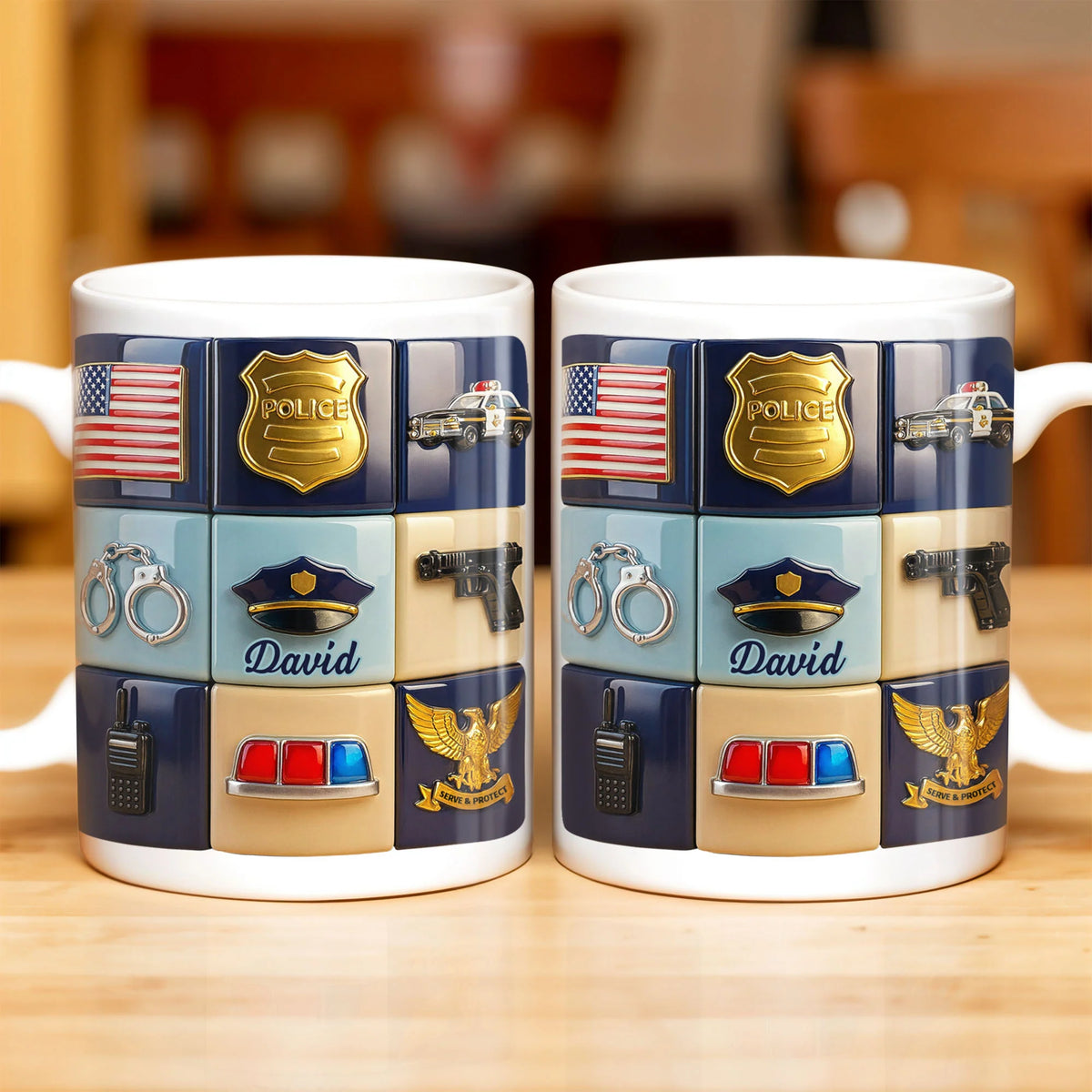 Serve & Protect Personalized Police Officer Mug for Dad - Custom Law Enforcement Gift
