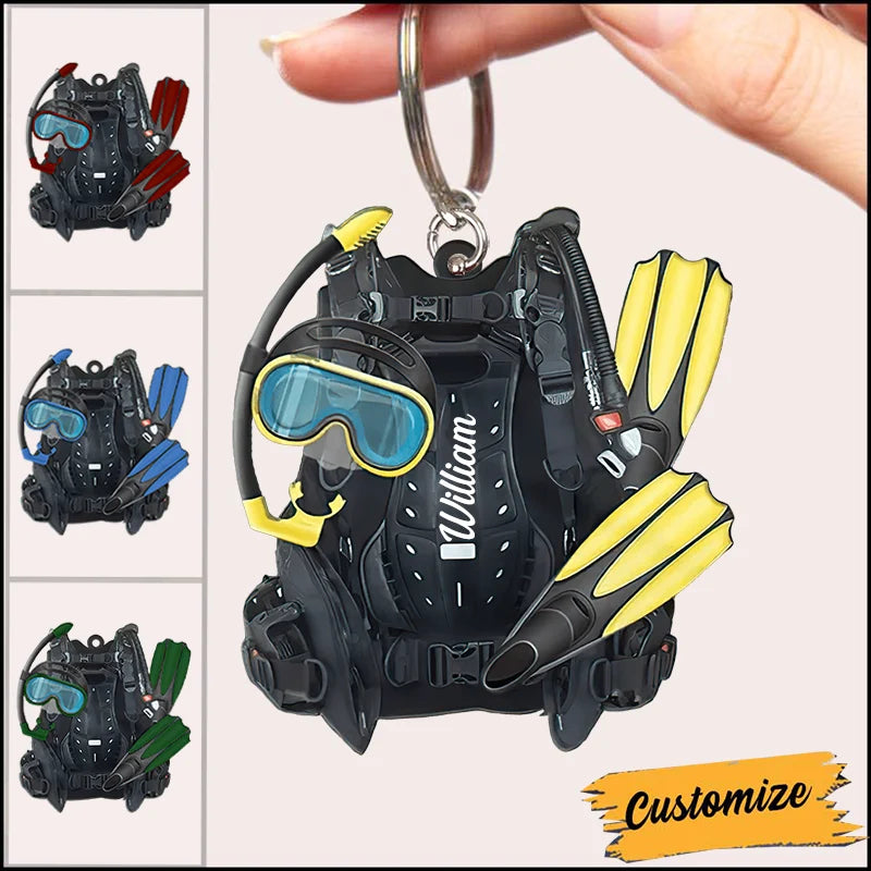 Personalized Scuba Diving BCD Acrylic Keychain - Custom Scuba Gear Name Gift for Divers and Ocean Lovers