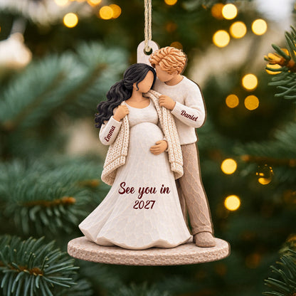 "See You in 2027" Personalized Parents-to-Be Wooden Ornament - Custom Expecting Couple Baby Announcement Keepsake Gift