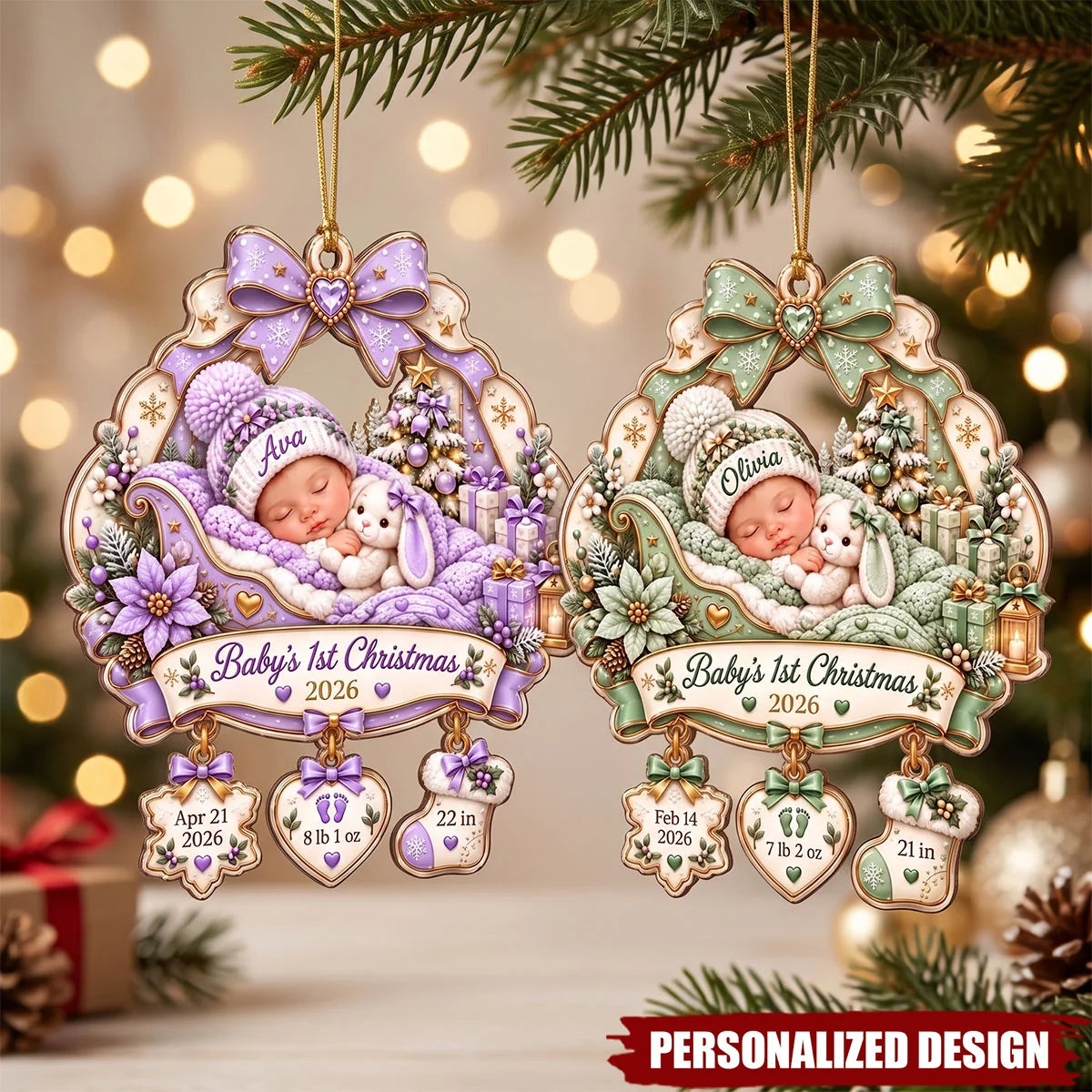 Baby's 1st Christmas Personalized Acrylic Ornament for Newborn - Custom Birth Stats Keepsake for New Mom