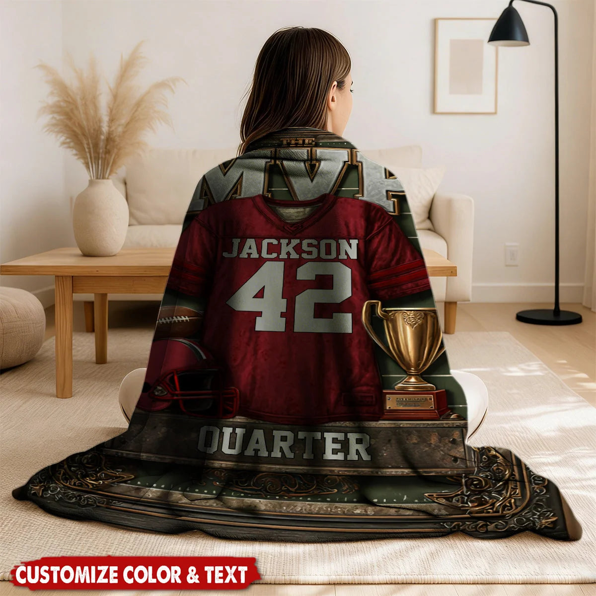 The MVP Personalized Football Blanket - Custom Jersey Throw for Son Grandson