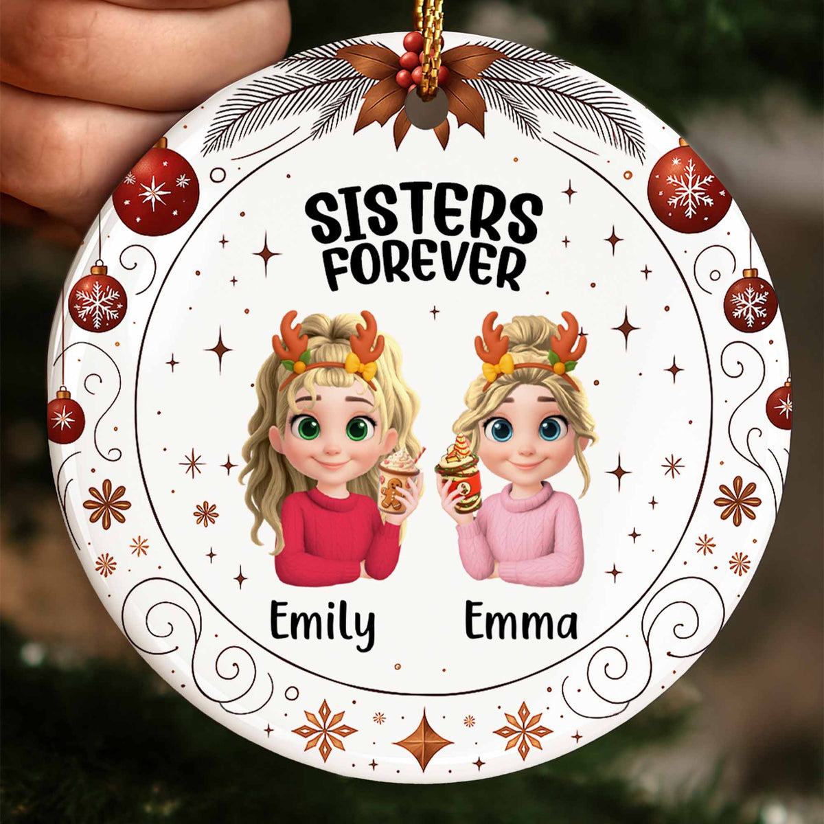 Sisters Forever With Reindeer Antlers and Christmas Theme