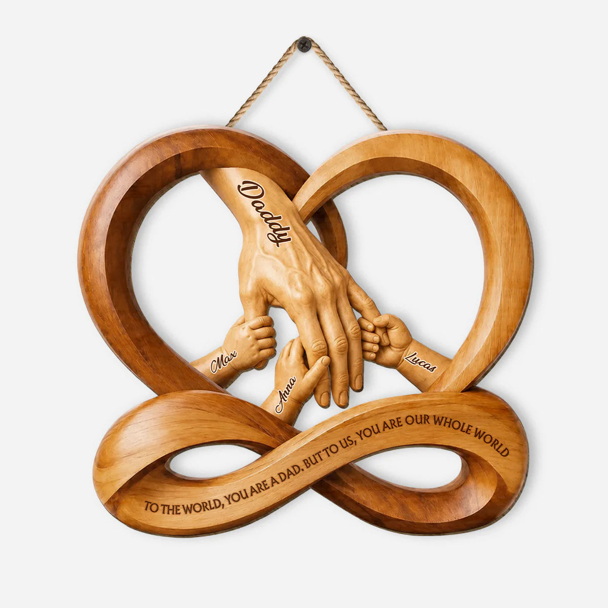 Personalized Hand Holding Wood Sign for Dad with personalized design details for meaningful gifting