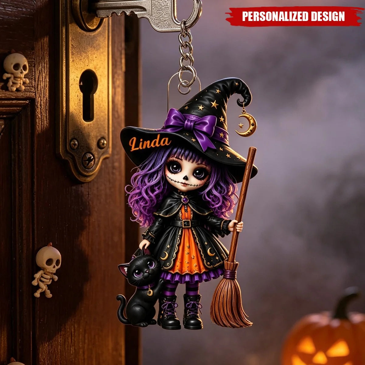 Custom Halloween Witch Acrylic Keychain - Personalized Halloween Bag Charm