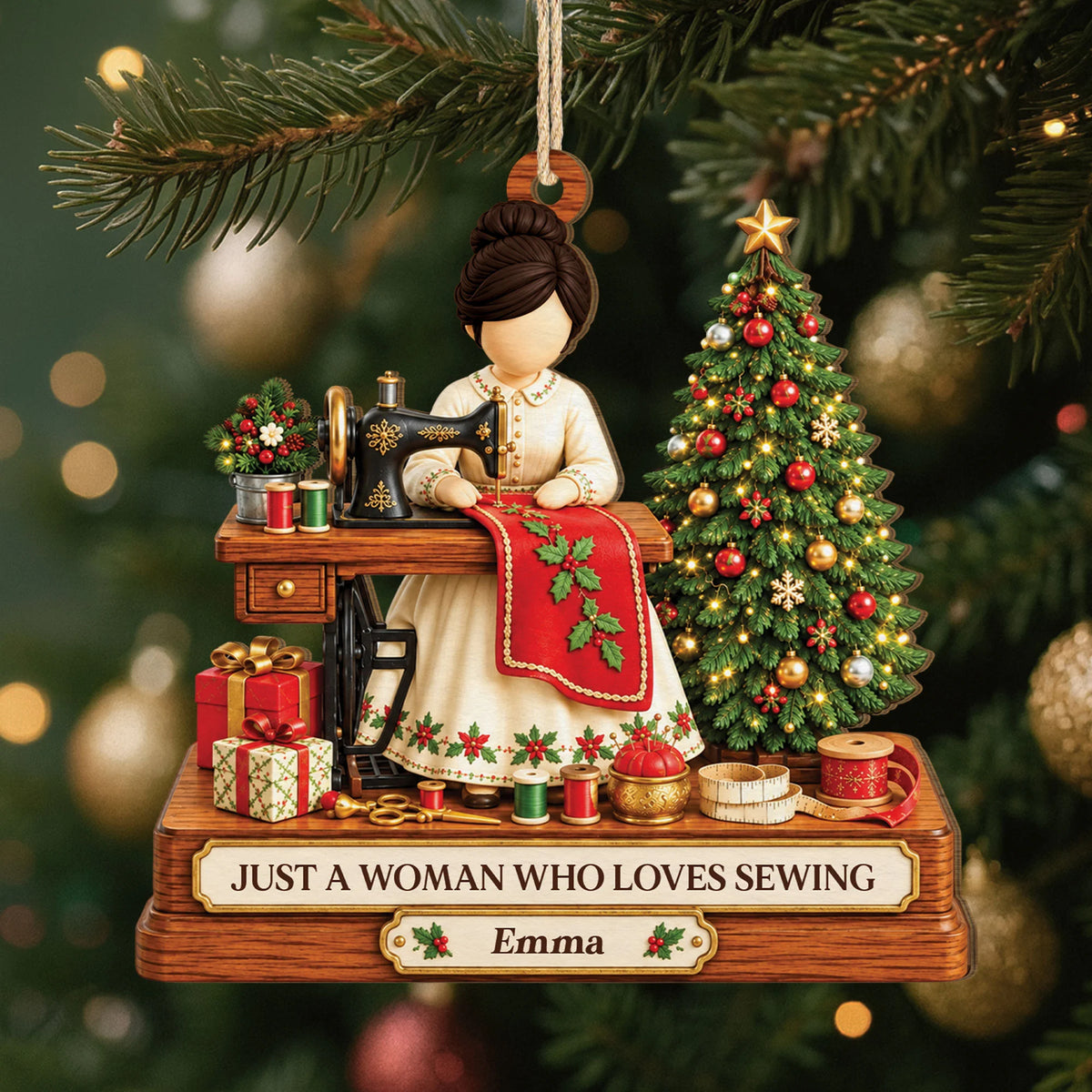 Just A Girl Who Loves Sewing Personalized Wooden Ornament - Custom Christmas Keepsake Gift for Mom