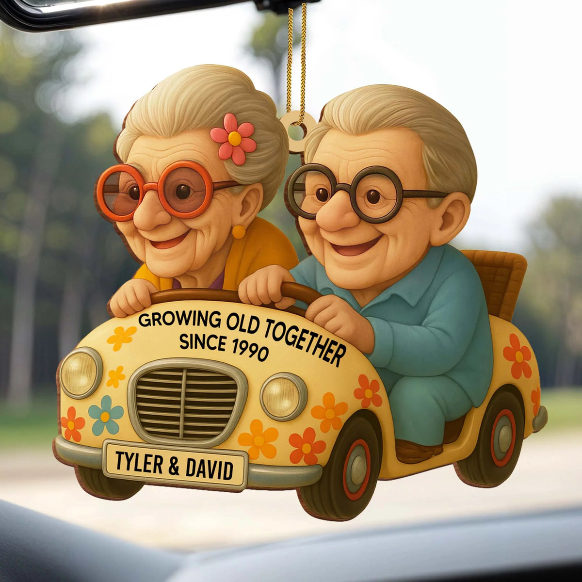 Growing Old Together With Car And Flowers