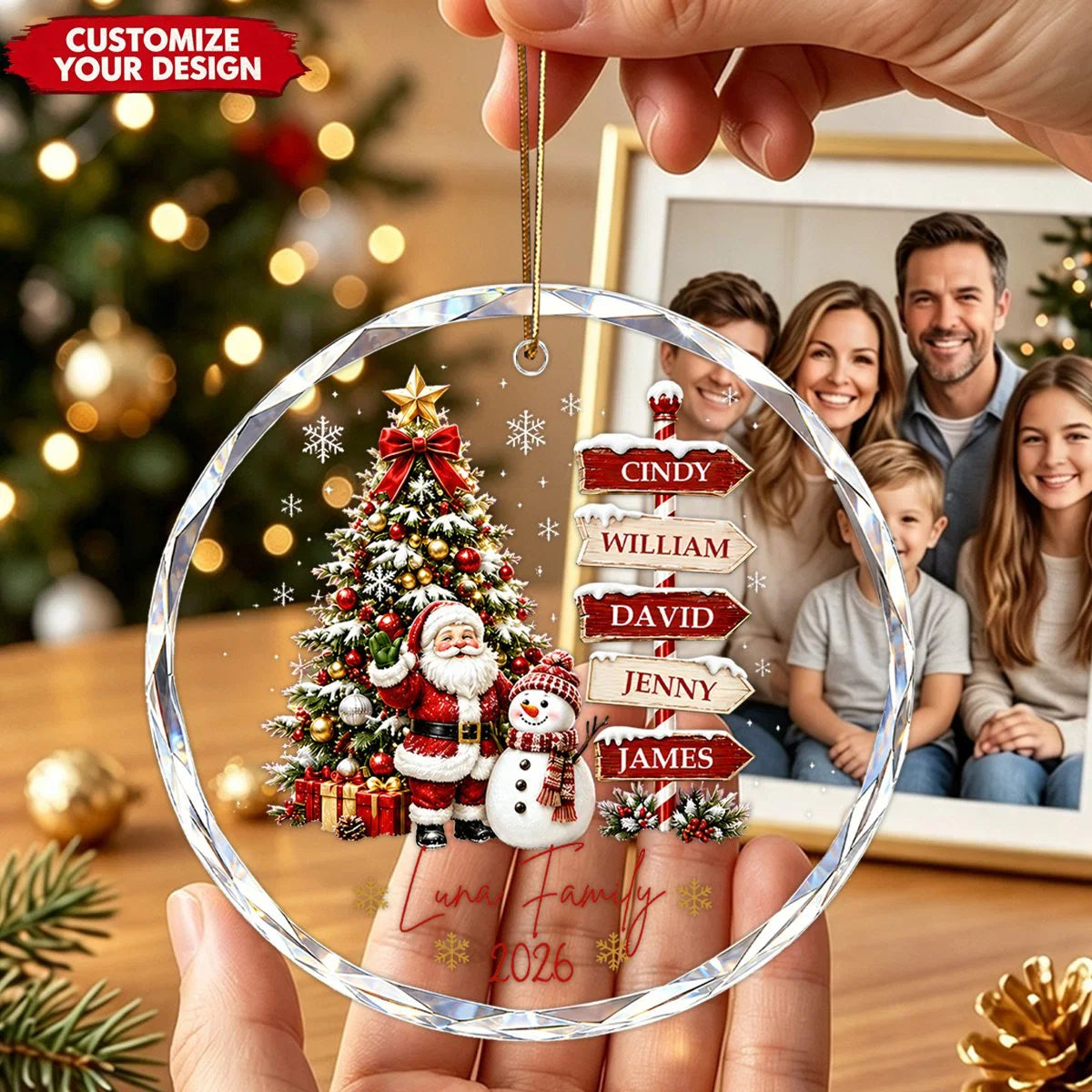 Personalized Family Signpost Glass Ornament - Custom Name Keepsake Christmas Gift