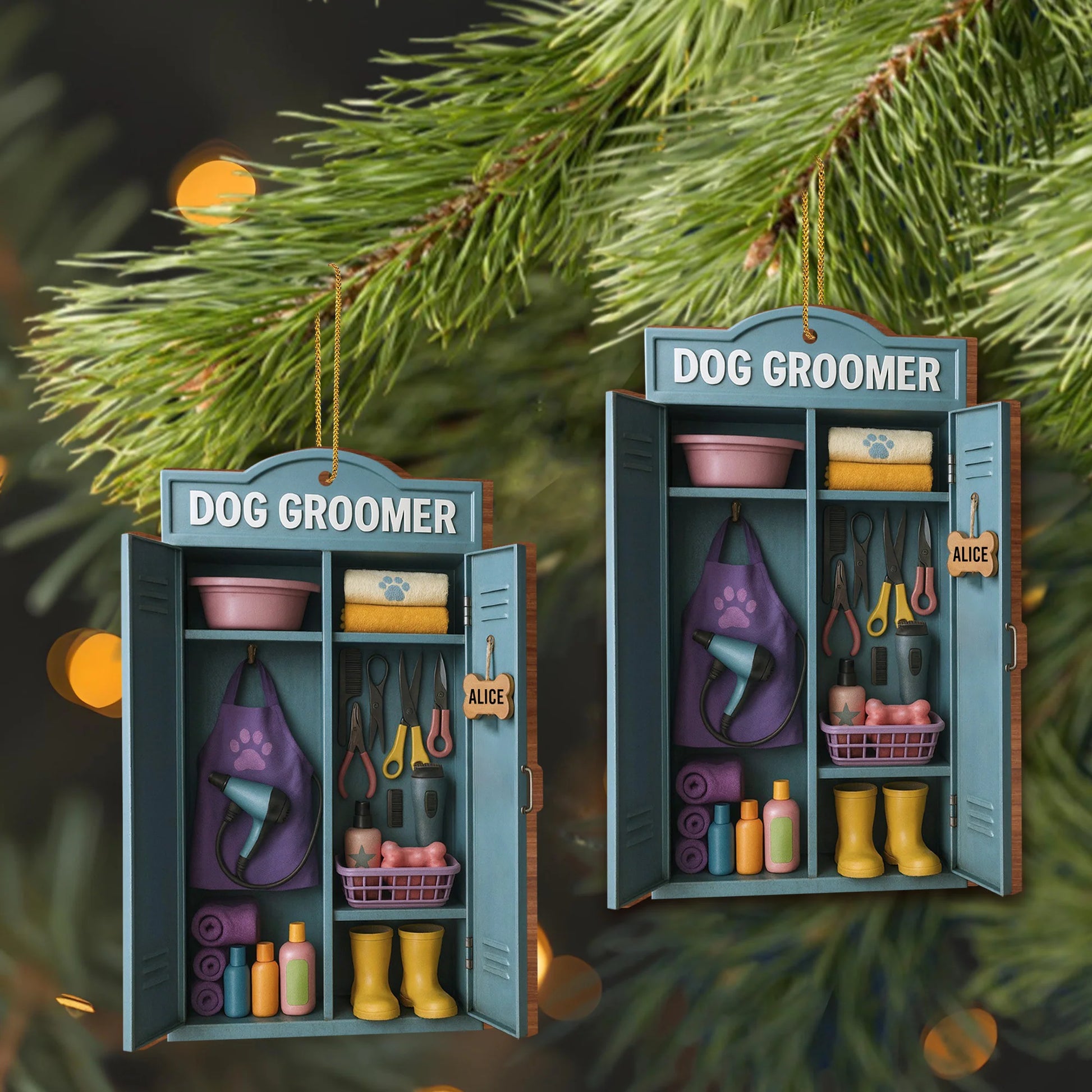 Wooden Ornament material and size view - Personalized Dog Groomer Wood Ornament