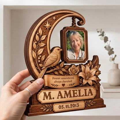 "Forever Remembered Always Cherished" Personalized Memorial Wooden Block - Custom Photo Sympathy Keepsake Gift for Family