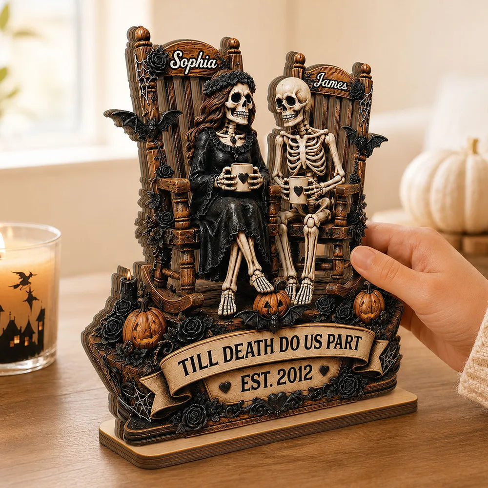 Wood Sign material and size view - Custom Skeleton Couple Wooden Plaque