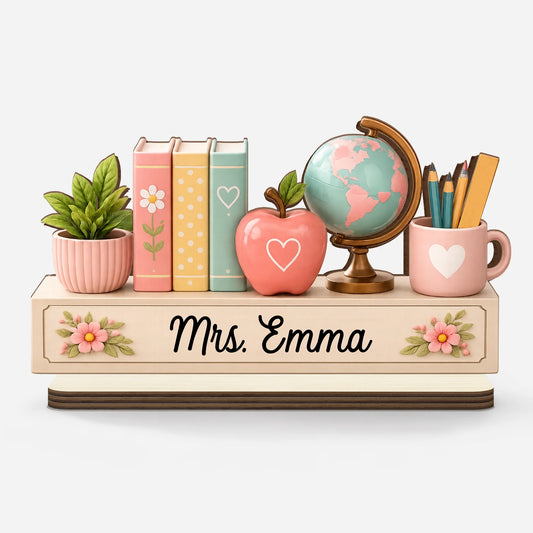 Personalized Teacher Bookshelf Wooden Plaque - Custom Name Classroom Desk Sign Gift